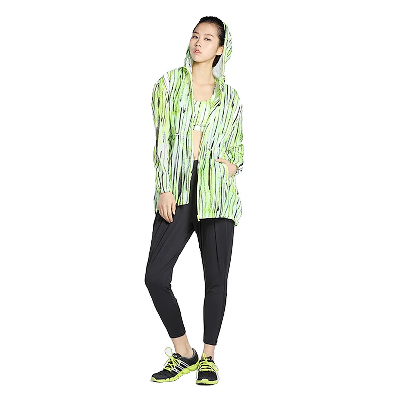 Women popular light weight running windbreaker sublimation print  jacket with adjustable on waistband