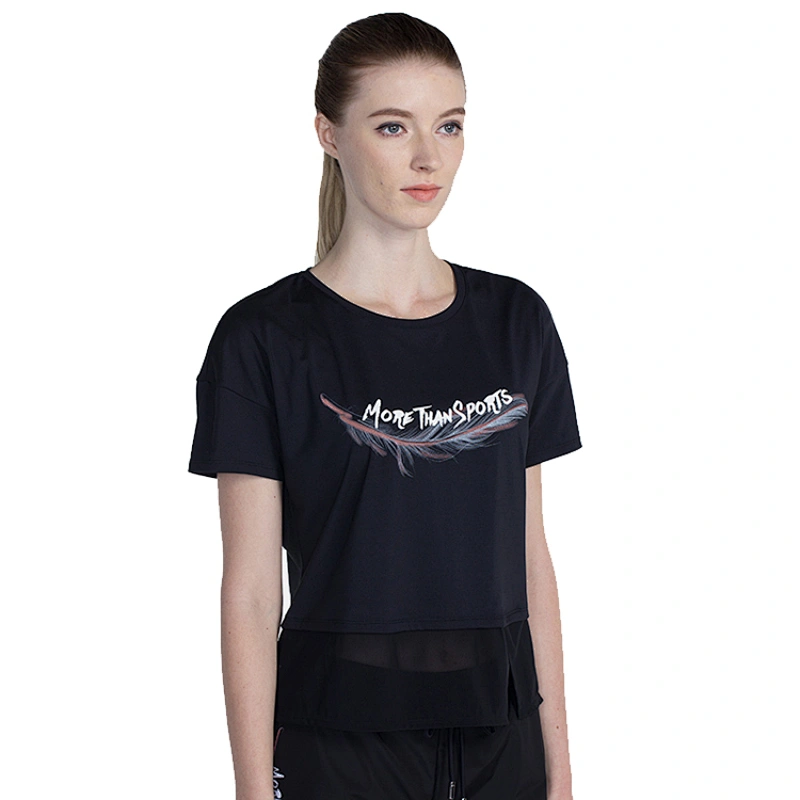 custom quick dry t shirt womens solid colourl loose running wear printing mesh sports t shirt