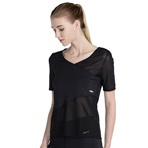Women factory  dry fit tee v neck power mesh  breathable yoga gym active wear top for sports