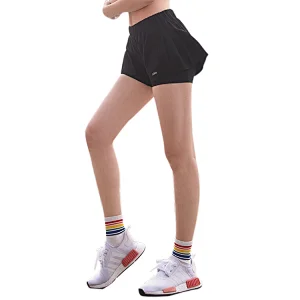 custom logo Black Favorable Price Custom Soft Stretchy 2 in 1  Short polyester FitnesSports Wear Short Great Stretch Yoga Shorts