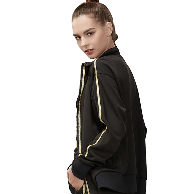 Custom Womens Tracksuits Tape Gold Men OEM Service Adults Support with Zipper Jacket Wholesale Joggers Top