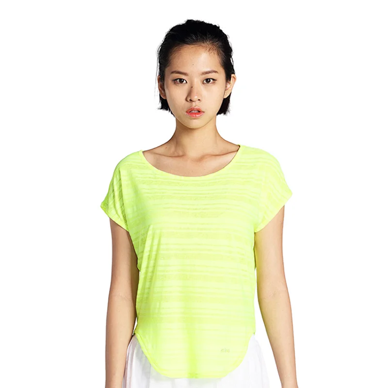 Wholesales loose t shirts for ladies running yoga fitness wear with stripe polyester solid color  sportswear