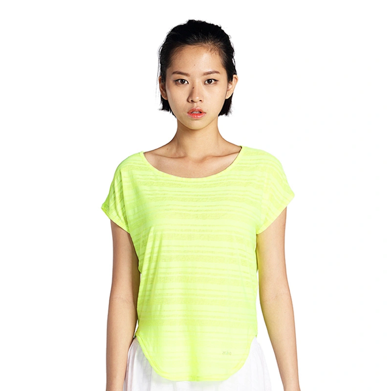 Wholesales loose t shirts for ladies running yoga fitness wear with stripe polyester solid color  sportswear