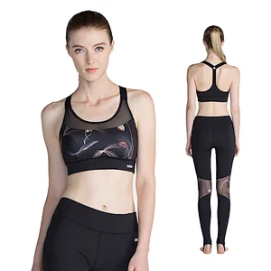 Solid and Printed Yoga Top Bra Sports Bra 2020 Sublimation Sexy Mesh Two in One Set Strappy Back Net Women Adults Quick Dry