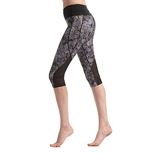Hot sales custom printed half tight leggings gym fitness sports yoga brown leggings