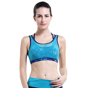 2020 sexy sublimation printed transparent powermesh yoga top bra women high quality spider net back Strap Sports Bra Set