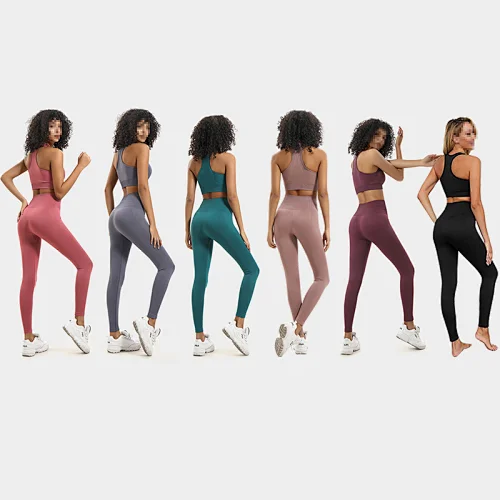 Women Active Wear Set Workout 2 Pieces High Waist Workout Pants Seamless Yoga Leggins with Sports Bra Gym Clothes Set