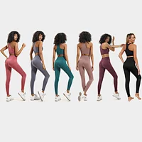 Women Active Wear Set Workout 2 Pieces High Waist Workout Pants Seamless Yoga Leggins with Sports Bra Gym Clothes Set