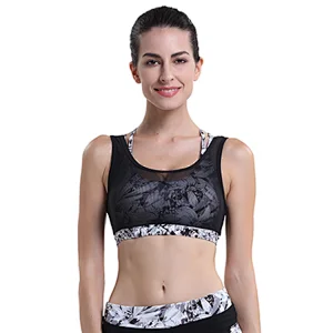 2020 sexy sublimated transparent yoga bra women spider net back Strap removable cup Sports Bra Set