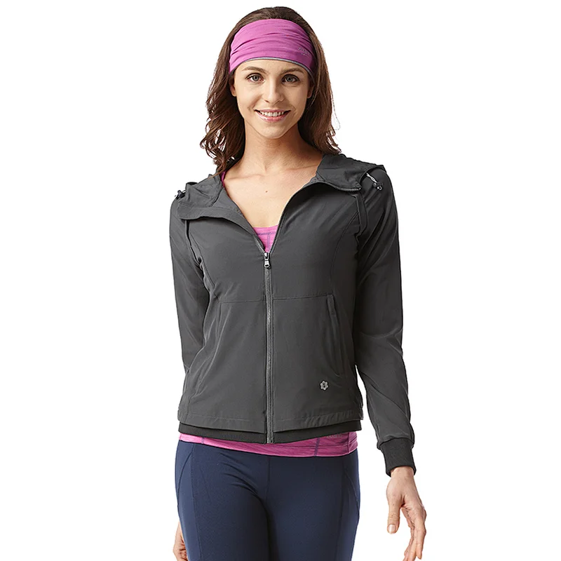 Wholesale protective women sports jacket with hoody light weight jacket