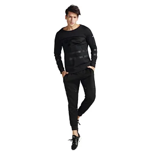 Mens knitting  black high quality  homme  sports sweater male fitness long T shirt