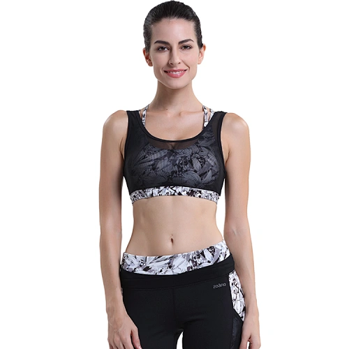2020 sexy sublimated transparent yoga bra women spider net back Strap removable cup Sports Bra Set