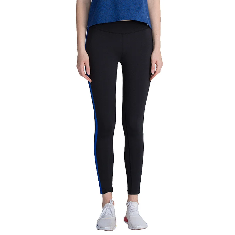 Skinny stripe mid waist spandex gym leggings  compression tights sport running pants for women