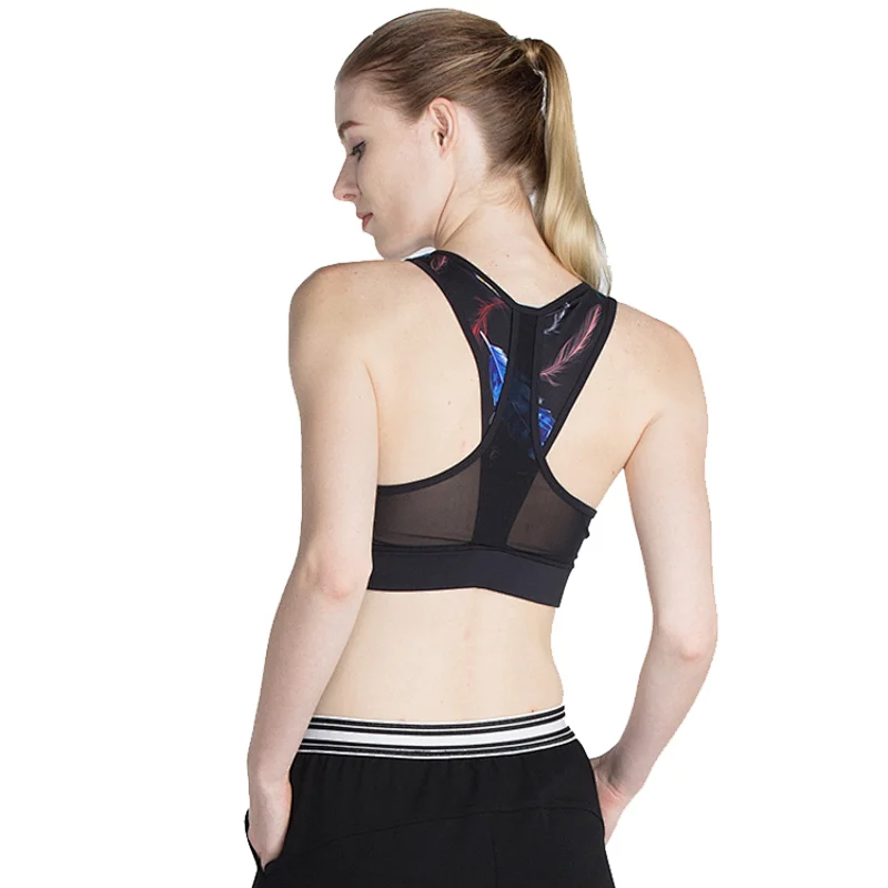 2020 wholesale sublimation printed yoga bra women mesh racerback Strapless removable cup Sports Bra