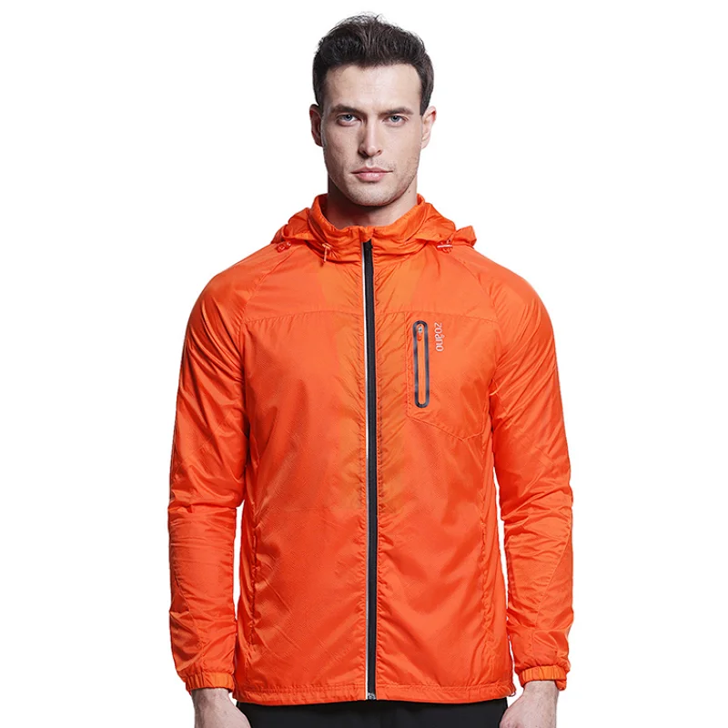 Sun protection breathable windproof woven outerwear sportswear running men UPF hoody skin jackets with waterproof zip
