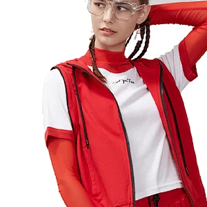 Wholesale OEM Red Fitted Sweatsuit Tracksuit Zipper Hooded Jogging Women Jogger jacket