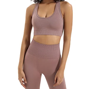 Women Active Wear Set Workout 2 Pieces High Waist Workout Pants Seamless Yoga Leggins with Sports Bra Gym Clothes Set