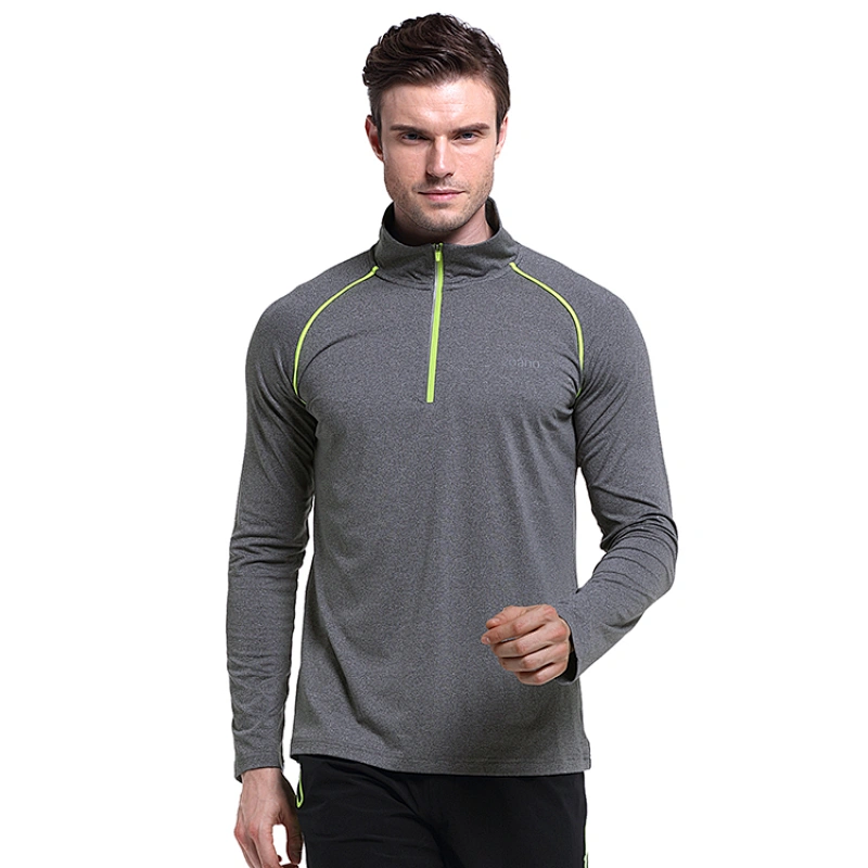 Mens leisure fashionable t shirt fitness half zip T shirt long sleeve t shirt
