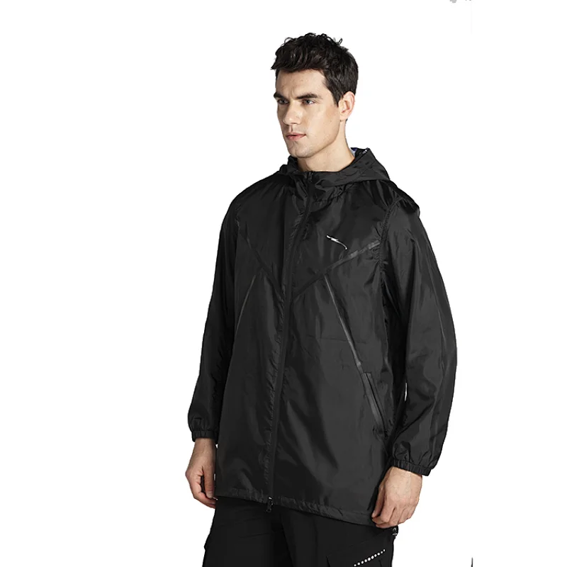 Sun protection windproof woven outerwear sportswear men UPF hoody skin jackets with waterproof zip