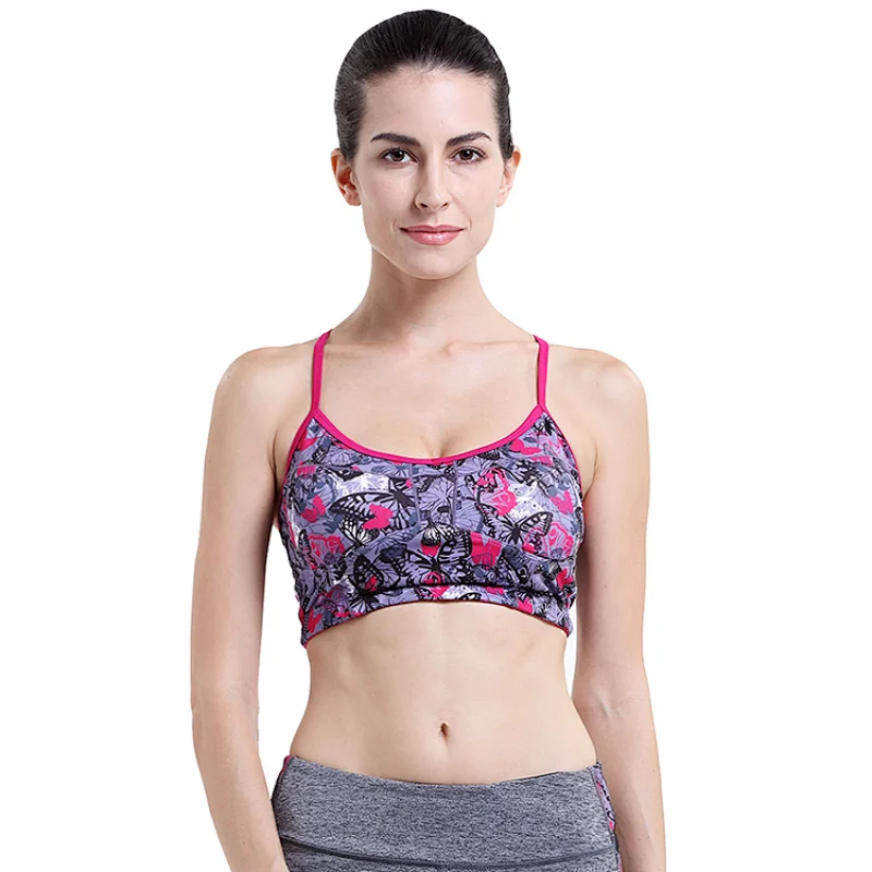 2020 ladies sublimation printed hot sexy yoga bra custom simple pushup back cross strap removable cup Sports Bra