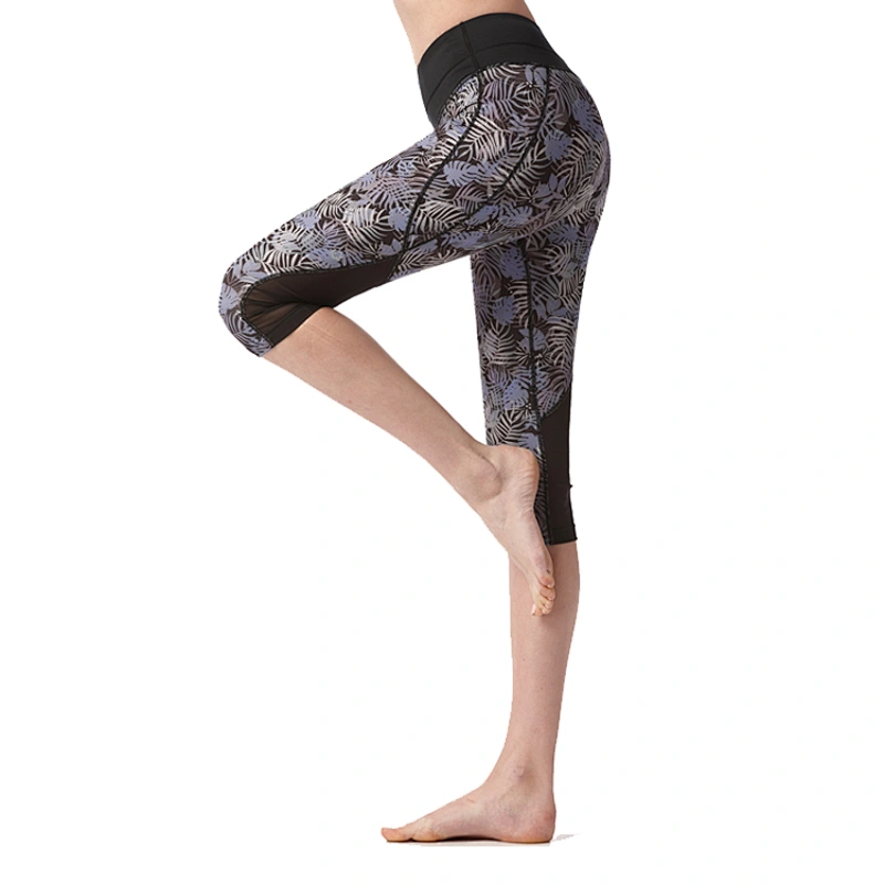 Hot sales custom printed half tight leggings gym fitness sports yoga brown leggings