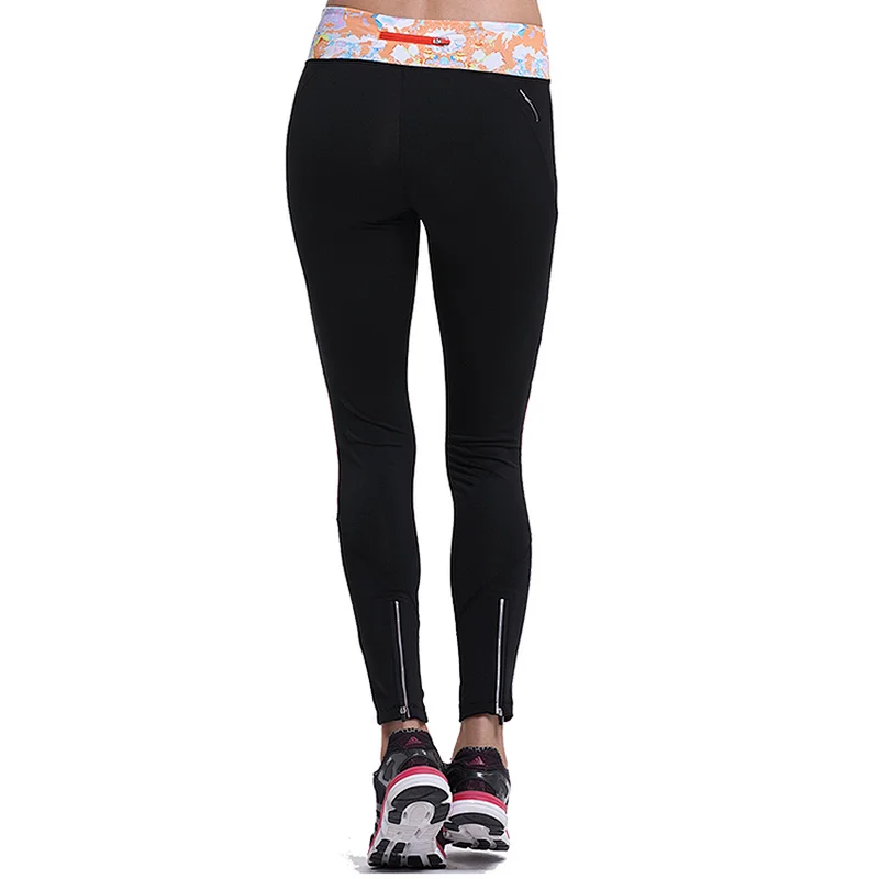 High quality  OEM   sweat wicking long sport workout  reflective logo gym pants women running pants with zip pocket