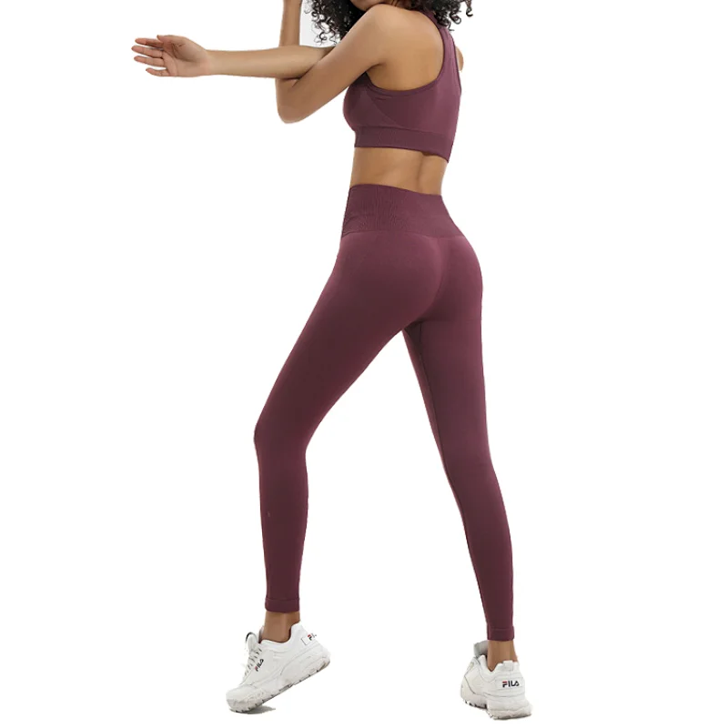 Women Active Wear Set Workout 2 Pieces High Waist Workout Pants Seamless Yoga Leggins with Sports Bra Gym Clothes Set