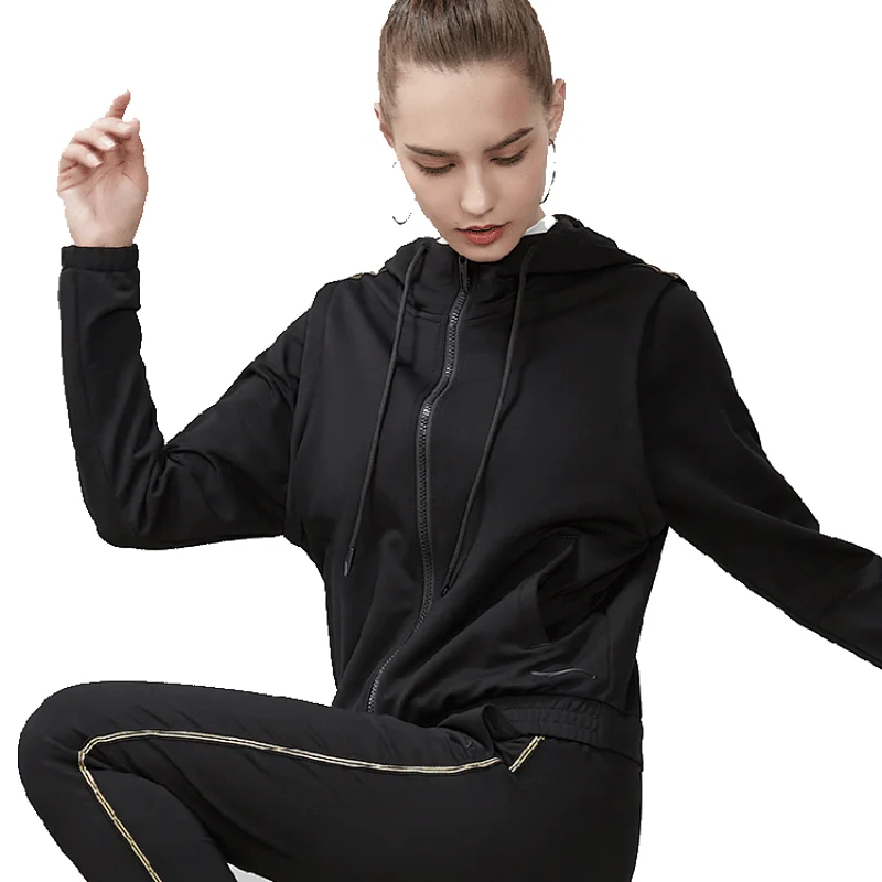 Wholesale OEM Red Fitted Sweatsuit Tracksuit Zipper Hooded Jogging Women Jogger jacket
