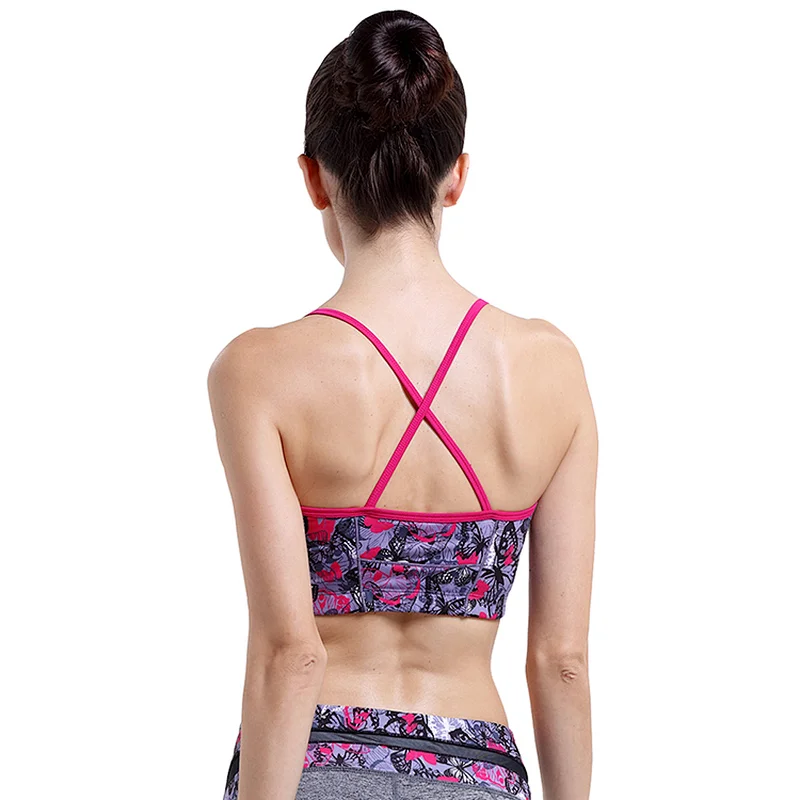 2020 ladies sublimation printed hot sexy yoga bra custom simple pushup back cross strap removable cup Sports Bra