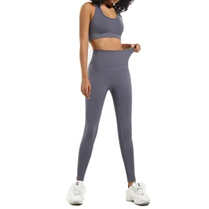 Women Active Wear Set Workout 2 Pieces High Waist Workout Pants Seamless Yoga Leggins with Sports Bra Gym Clothes Set