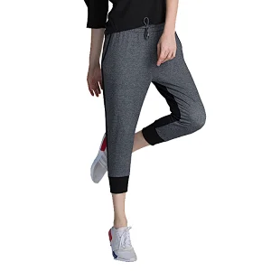 Wholesales custom elastic drawing cord  waistband viscose capri pants women cropped trousers with side pockets