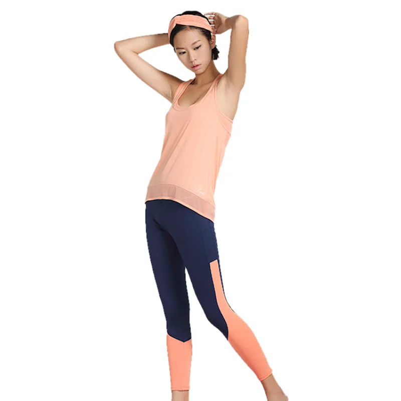 Fashion design color contrast build up gym pants sportswear  women compression ninth yoga tights