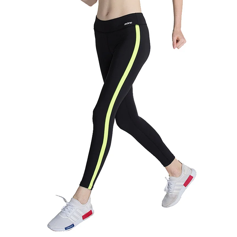 Skinny stripe mid waist spandex gym leggings  compression tights sport running pants for women