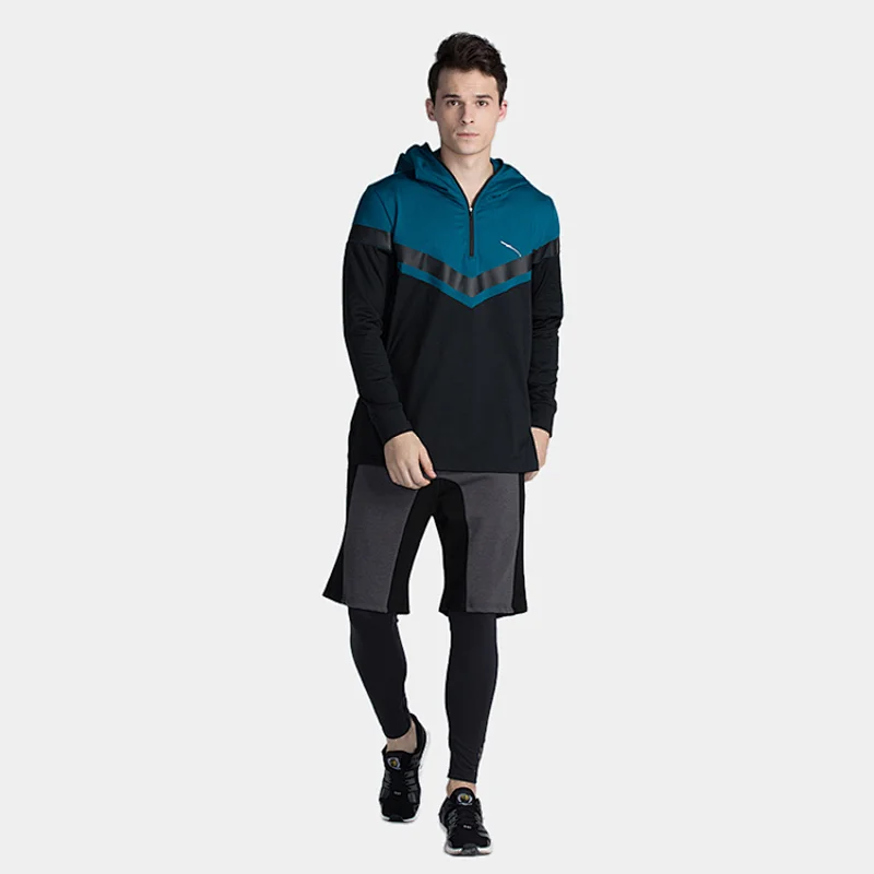 Mens combination  loose  sport hooded wear with laser tape and leisure 1/4 zip pullover  sports sweater  long sleeve