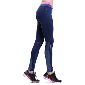 Comfortable fit pattern reflective logo quick dry long pants women mesh yoga leggings fitness with  hidden zip pocket