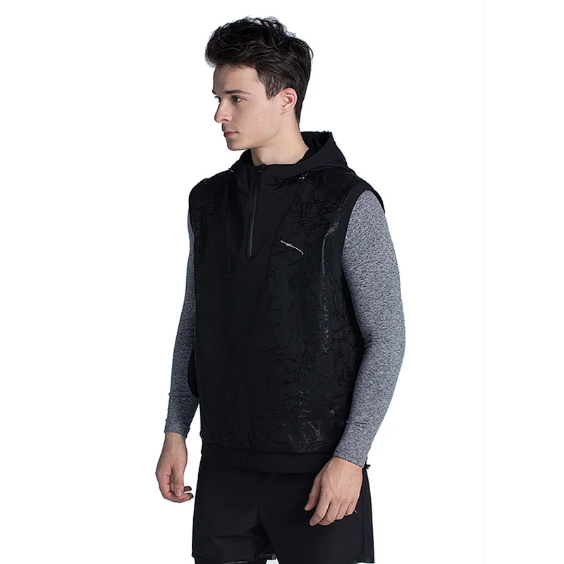 Custom sport fitness sweatshirt half zip print sleeveless casual gym hoodies for men