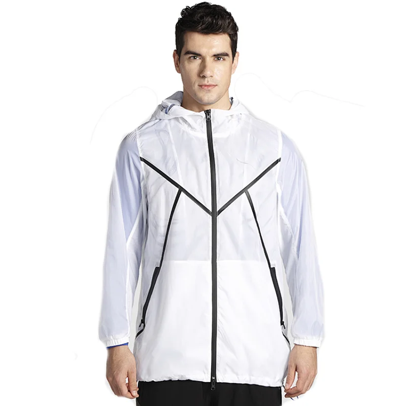 Sun protection windproof woven outerwear sportswear men UPF hoody skin jackets with waterproof zip