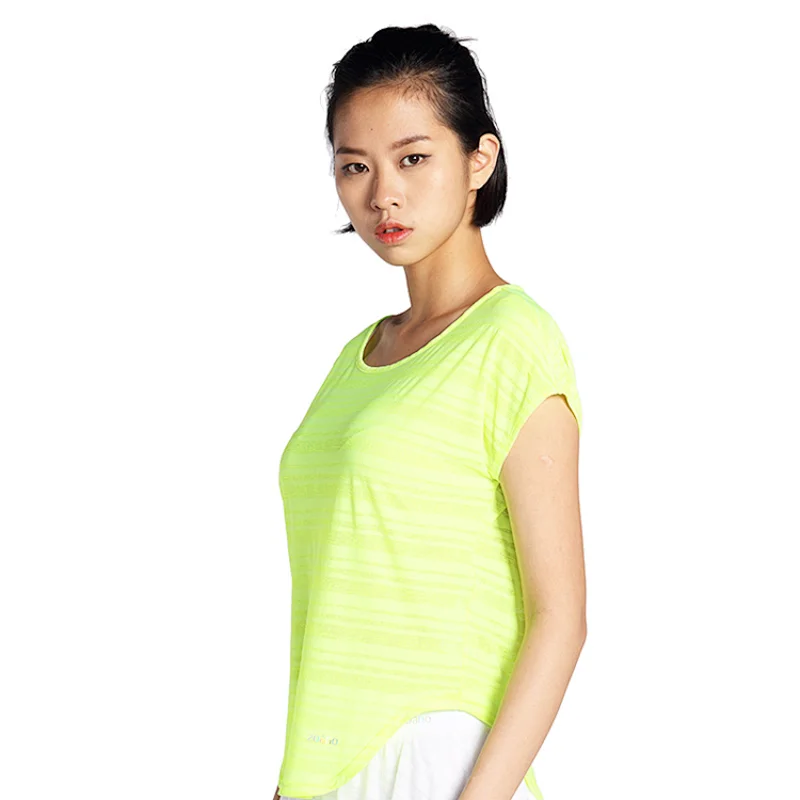 Wholesales loose t shirts for ladies running yoga fitness wear with stripe polyester solid color  sportswear