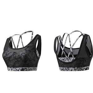 2020 sexy sublimated transparent yoga bra women spider net back Strap removable cup Sports Bra Set