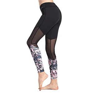 Mid waist waist  mesh stitching yoga leggings slim fit sexy printed yoga pants
