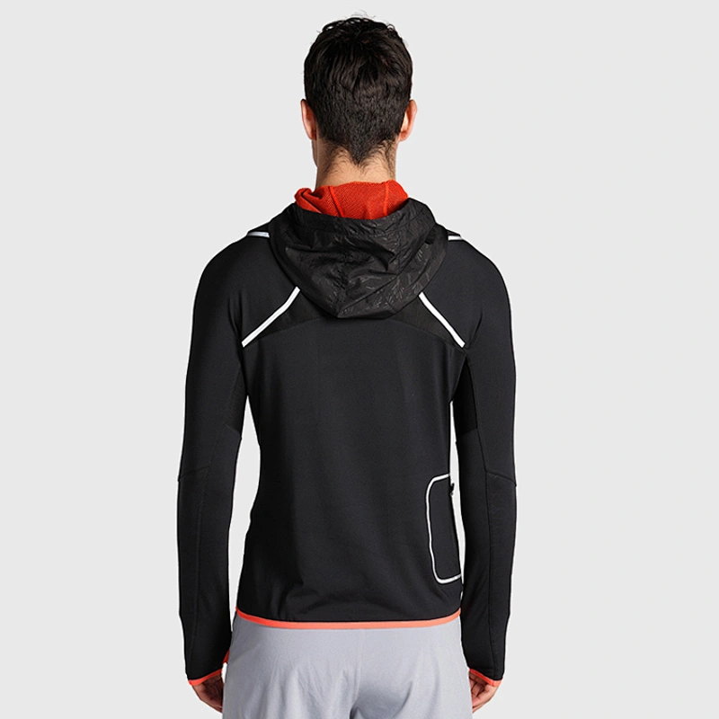 Men special hooded reflective sports sweater with thumb-hole long sleeve T shirt