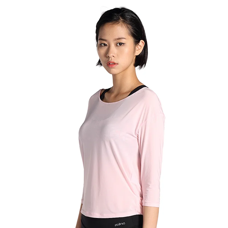 Women sexy factory OEM Light weight breathable yoga sport wear  dry fit activewear loose t shirt