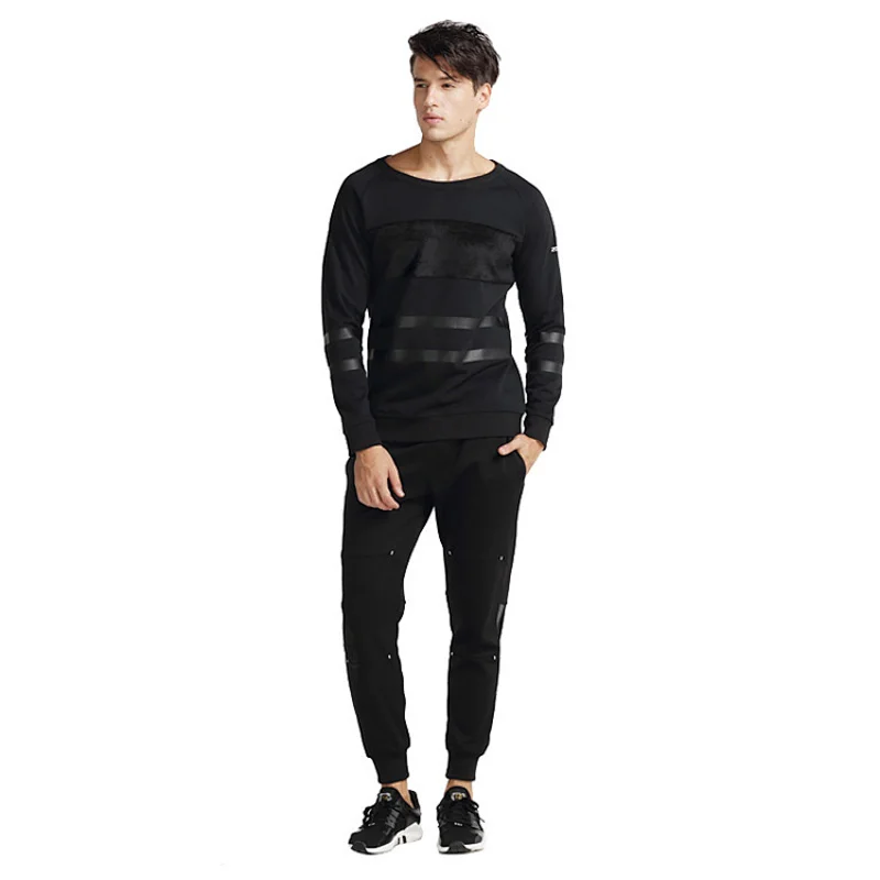 Mens knitting  black high quality  homme  sports sweater male fitness long T shirt