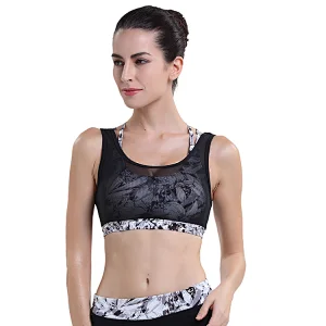 2020 sexy sublimated transparent yoga bra women spider net back Strap removable cup Sports Bra Set