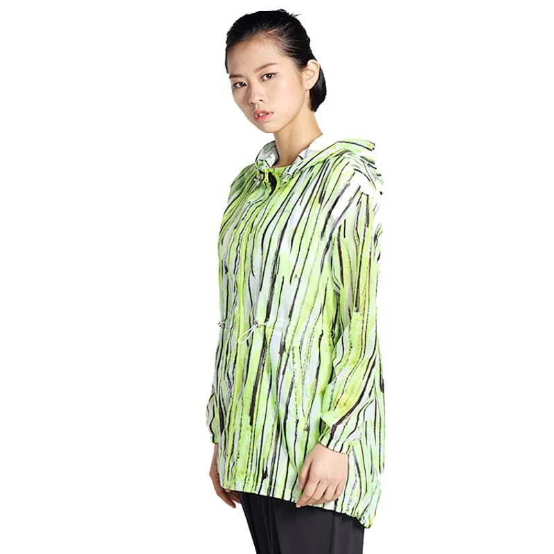 Women popular light weight running windbreaker sublimation print  jacket with adjustable on waistband