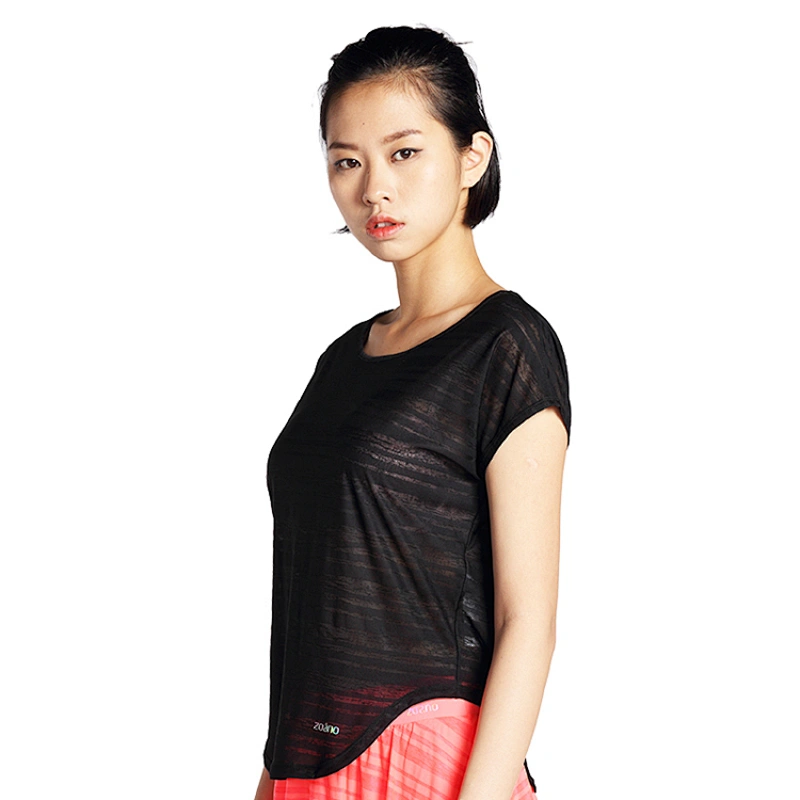 Wholesales loose t shirts for ladies running yoga fitness wear with stripe polyester solid color  sportswear