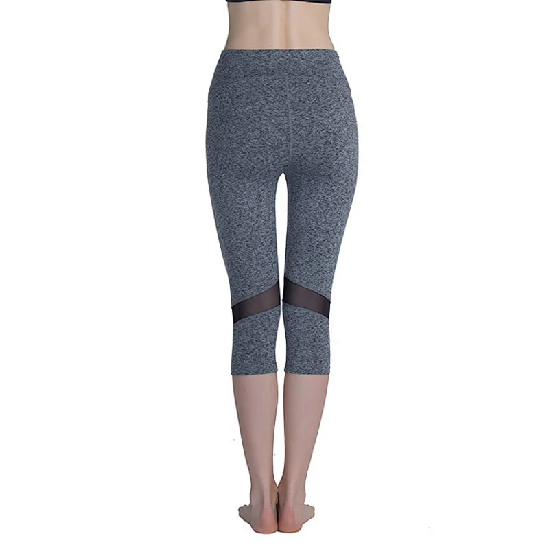 Wholesale customized women's polyester and spandex mesh breathable 3/4 length yoga gym leggings