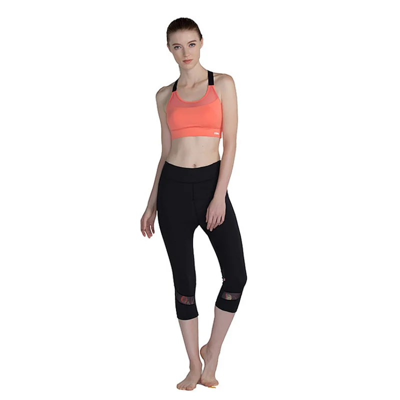 Wholesale customized women's polyester and spandex mesh breathable 3/4 length yoga gym leggings