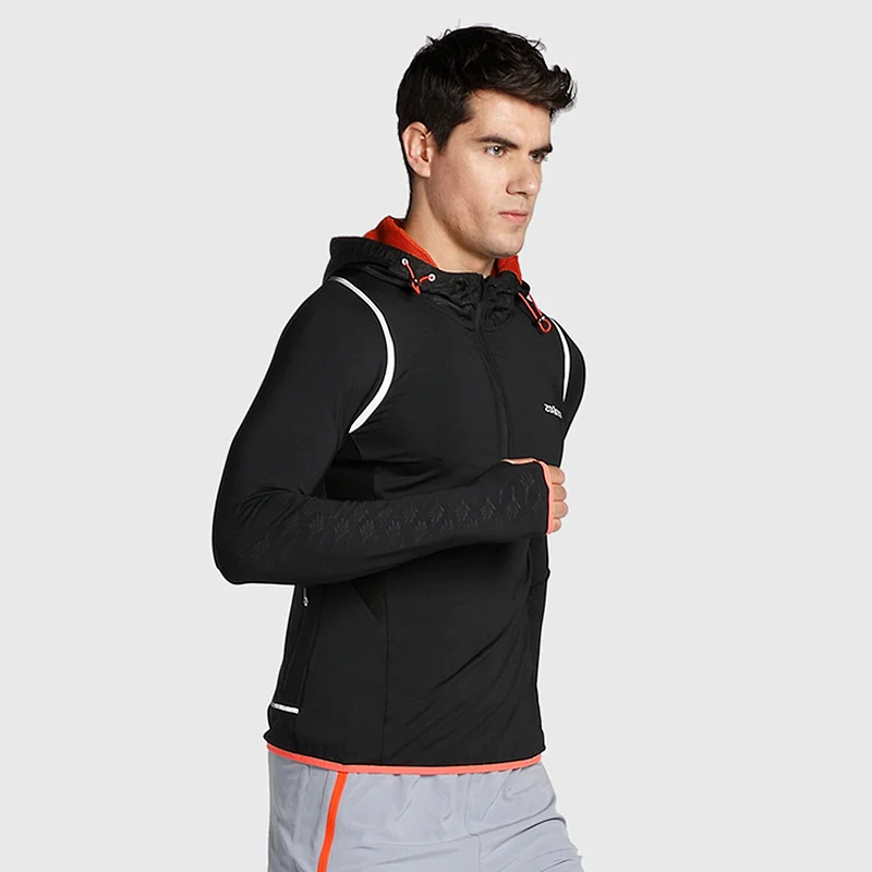 Men special hooded reflective sports sweater with thumb-hole long sleeve T shirt