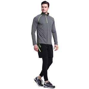 Mens leisure fashionable t shirt fitness half zip T shirt long sleeve t shirt